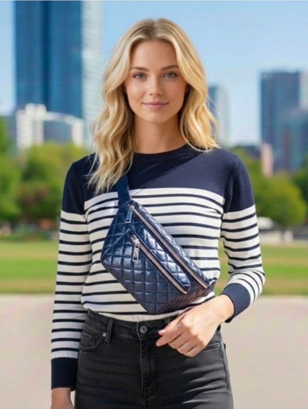 Nautica Navy Quilted Puffer Waist Bag Bum Pack Travel Everyday Crossbody Bag NWT